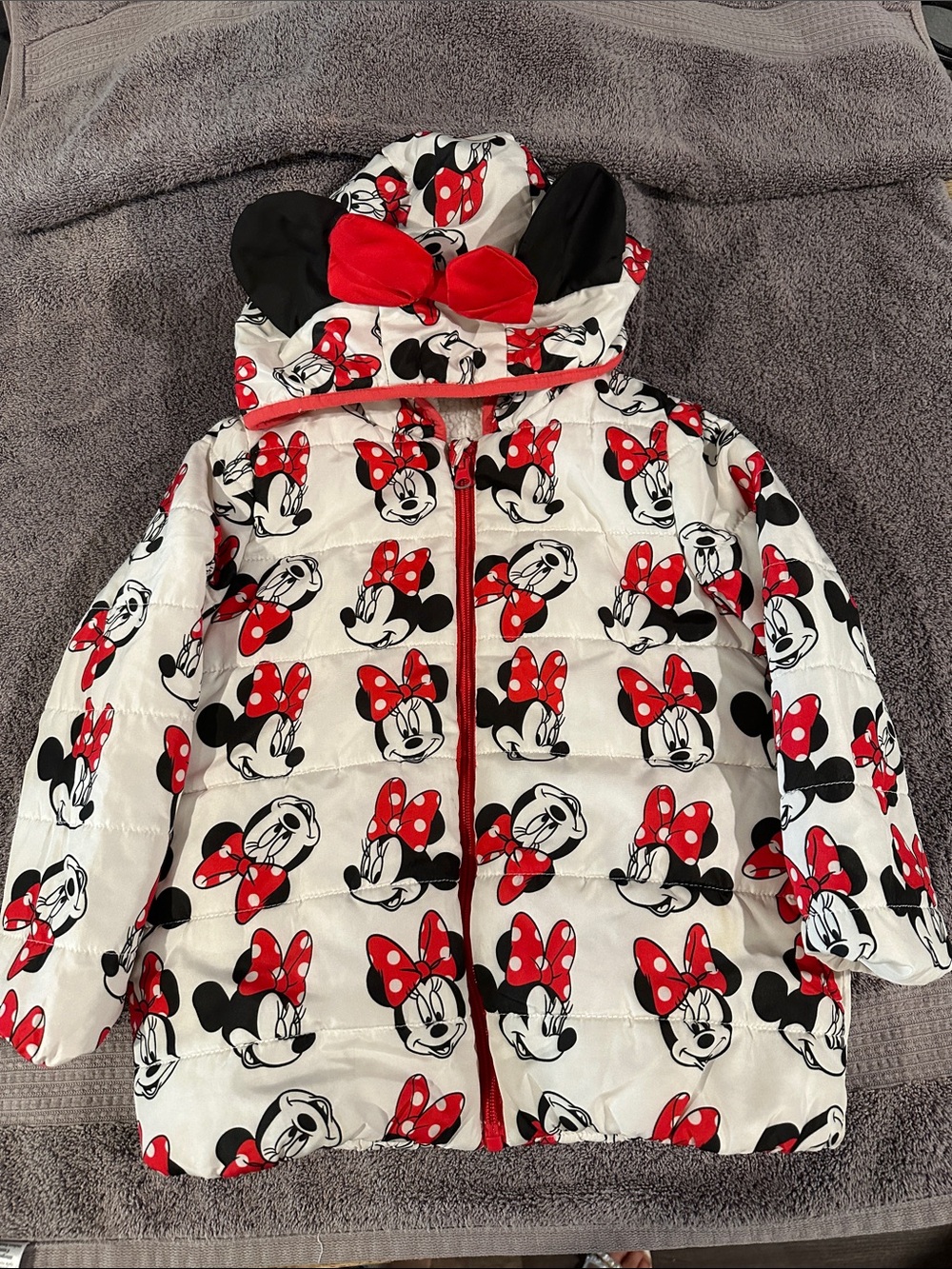 Disney White, Red & Black Minnie Mouse Puffer Jacket with Hood